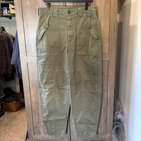 Banana Republic size 10L Barrel Leg Pants Green High Waist - Picture 1 of 9